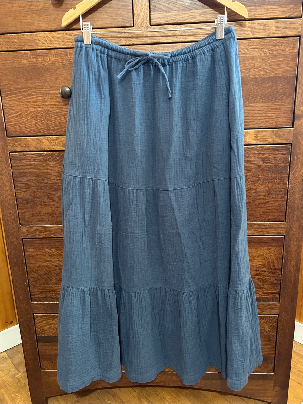 Women's Navy Tiered Maxi Skirt with Drawstring Waist